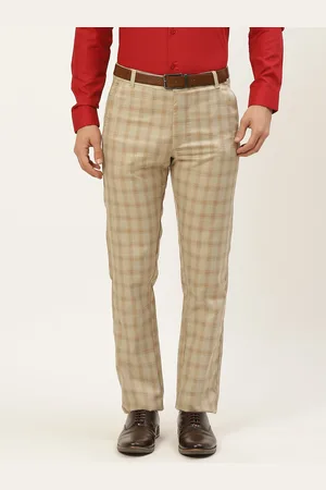 SOJANYA Men Grey & Mustard Yellow Checked Smart Formal Trousers