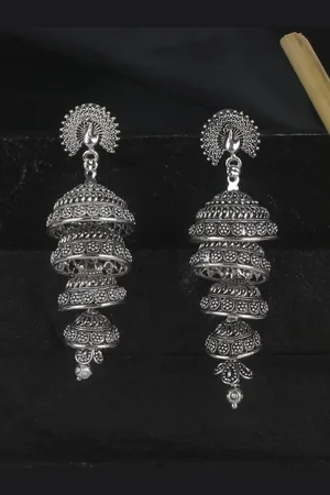 ANIKAS CREATION Silver-Plated Classic Jhumkas