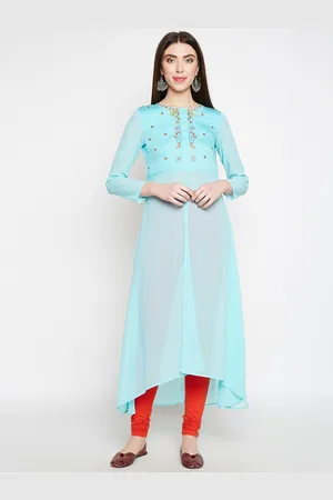 BE INDI Women Blue Floral Embroidered Thread Work Kurta