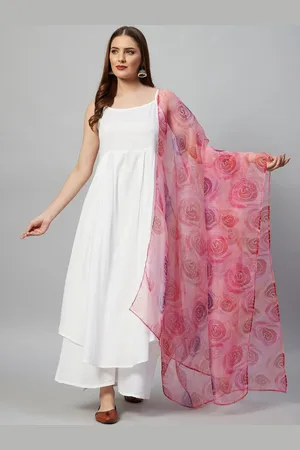 InWeave Women White Floral Kurti with Palazzos & With Dupatta