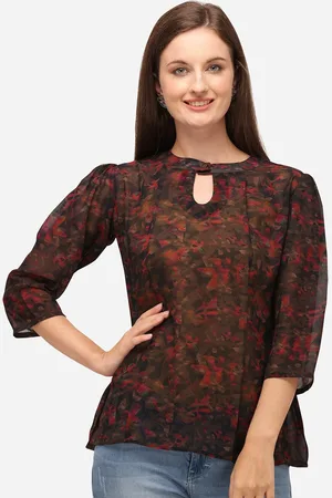 RAISIN Women Black Floral Printed Georgette A-Line Tunic