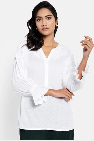 Fabindia White Chikankari Pure Cotton Shirt Style Top