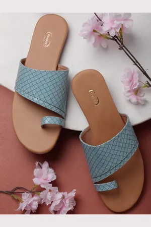 PANAHI Women Teal Textured One Toe Flats