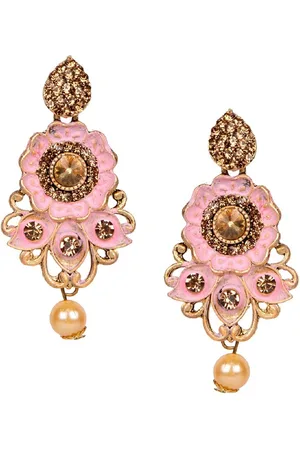 ANIKAS CREATION Pink & Gold-Plated Enamelled Classic Drop Earrings