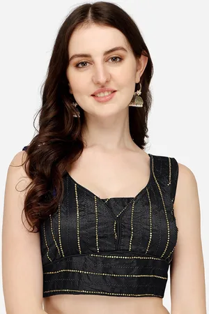 PUJIA MILLS Women Black Embroidered Saree Blouse