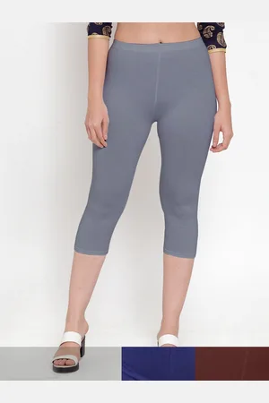 Jinfo Women Grey & Blue Pack of 2 Cotton Solid Capris