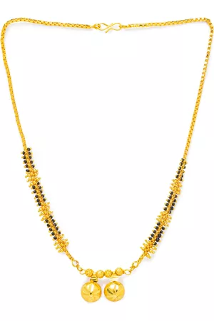 Digital Dress Room Short Mangalsutra Designs Gold Plated & Black Beaded Vati Pendant South Indian Style Mangalsutra