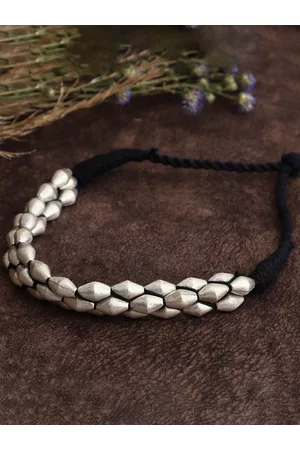 Veni Women Silver-Toned & Black Brass Silver-Plated Necklace