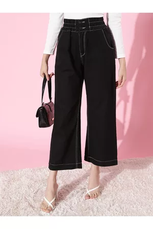 KASSUALLY Women Stylish Black High-Rise Wide Leg Jeans