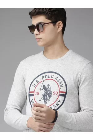 Ralph Lauren Men Grey Melange Brand Logo Print Pullover