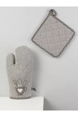 Blanc9 Grey Printed Oven Glove With Pot Holder