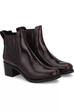 Delize Women Burgundy Solid Chelsea Ankle Boots