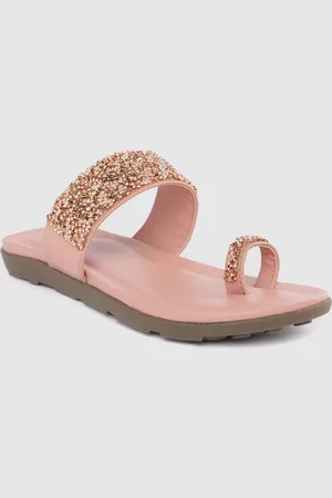 Funku Fashion Women Peach-Coloured & Rose Gold-Toned Embellished One Toe Flats