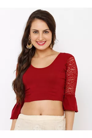 SALWAR STUDIO Women Maroon Solid Readymade Saree Blouse