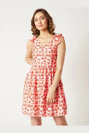 Miss Chase Women Off-White Printed Fit and Flare Dress