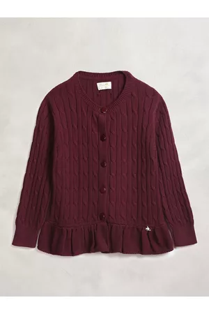 Cherry Crumble Girls Maroon Cable Knit Cardigan