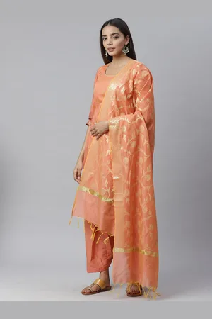 Chhabra 555 Women Orange Woven Design Kurta with Trousers & Dupatta