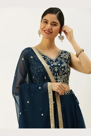 LOOKNBOOK ART Teal & Gold-Toned Embellished Sequinned Semi-Stitched Lehenga & Unstitched Blouse With Dupatta