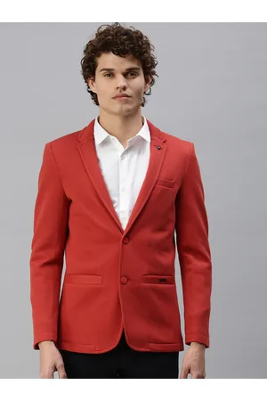 SHOWOFF Men Rust Brown Solid Single-Breasted Slim-Fit Blazer