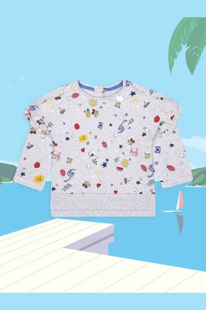 Mothercare Girls Grey Printed Pure Cotton Sweatshirt