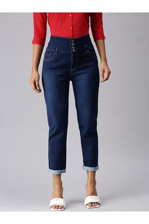 SHOWOFF Women Blue Straight Fit High-Rise Stretchable Jeans