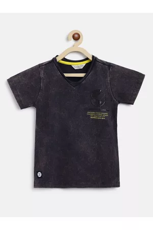 TALES & STORIES Boys Brown Printed V-Neck T-shirt