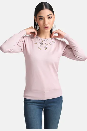 Kazo Women Mauve & Silver-Toned Embroidered Pullover