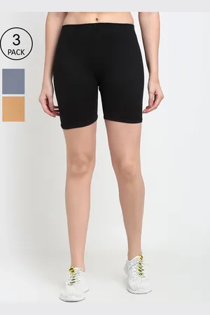 Jinfo Women Black Solid Cycling Shorts Pack Of 3