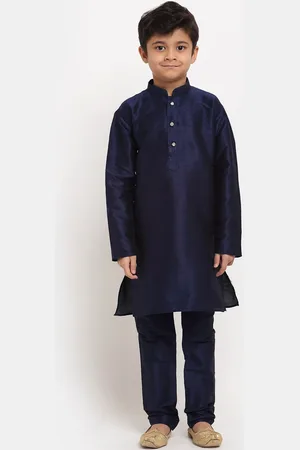Kraft Boys Navy Blue Regular Dupion Silk Kurta with Pyjamas