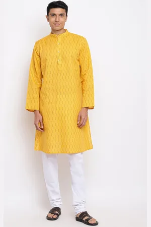 Fabindia Men Yellow Geometric Printed Kurta