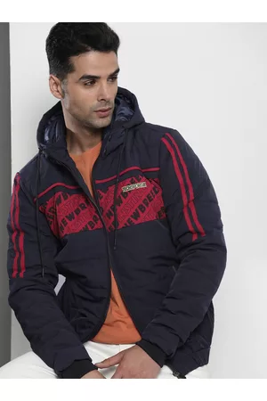 The Indian Garage Co Men Striped Detachable Hood Padded Jacket