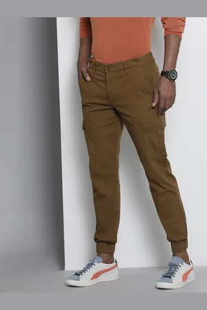 The Indian Garage Co Men Tan Slim Fit Joggers Trousers