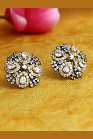 Bhana Fashion Rhodium-Plated American Diamond Circular Studs