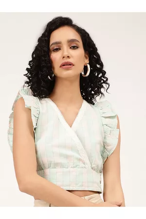 Elle White Linen Wrap Crop Top