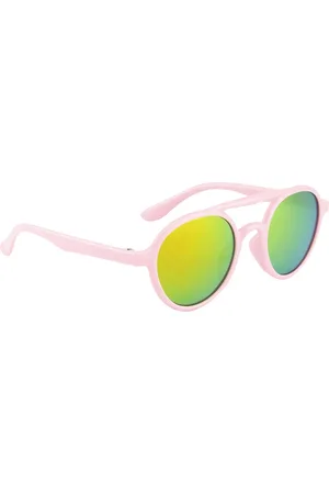 YK Unisex Kids Gold Lens & Pink Oval Sunglasses with UV Protected Lens -J7579
