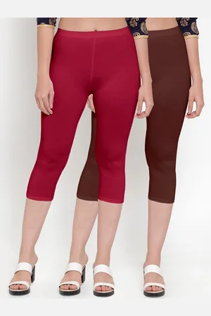 Jinfo Women Pack Of 2 Maroon & Brown Solid Capris