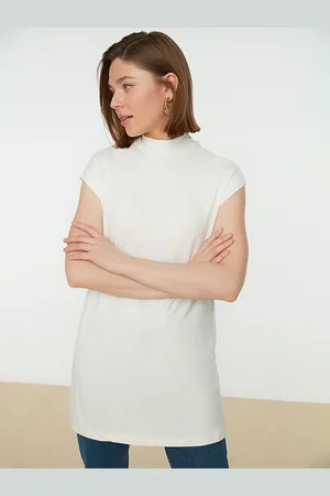 Trendyol Women White Solid High Neck Tunic