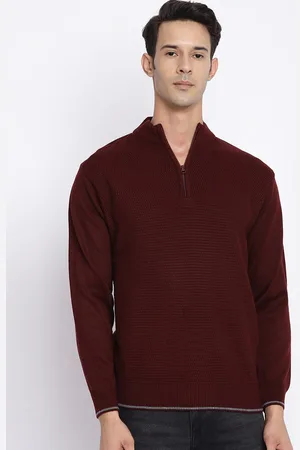 CANTABIL Men Maroon Ribbed Pullover