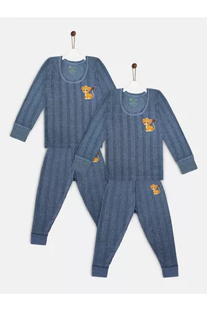 YK Kids Pack Of 2 Blue Striped Thermal Sets