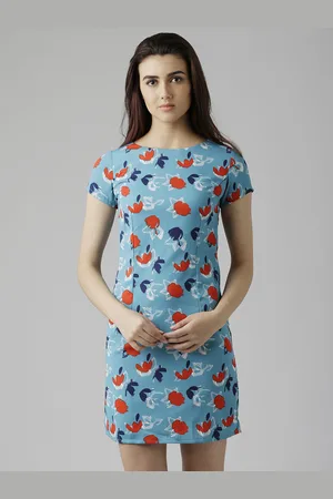 Miss Chase Women Turquoise Blue Printed Sheath Dress