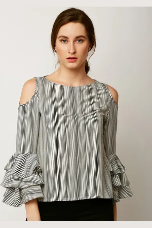 Miss Chase Women Black & White Striped Top