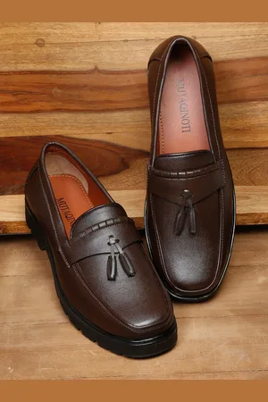 MUTAQINOTI Men Brown Solid Formal Loafers