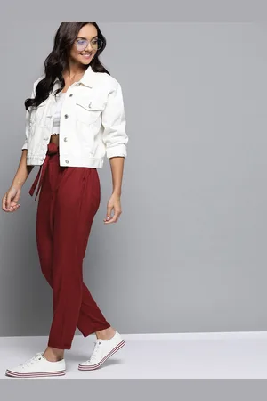 Mast & Harbour Women Maroon Regular Fit Solid Peg Sustainable Trousers