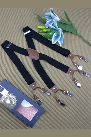 PELUCHE Unisex Black & Brown Solid Novelist Charmer Suspenders