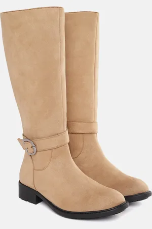 Elle Women Camel Brown Solid High-Top Regular Boots