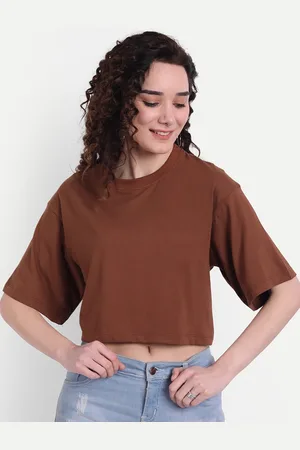 Color Capital Women Brown Extended Sleeves Boxy T-shirt
