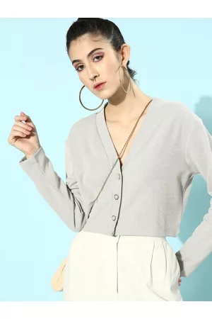 KASSUALLY Women Alluring Grey Solid Knitted Sweater