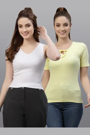 Friskers Women White & Yellow Top Pack Of 2