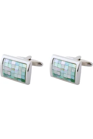 The Tie Hub Men Blue Green MOP Rectangular Cufflinks
