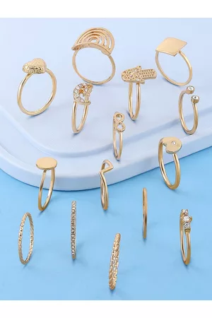 Ami Women Set of 15 Gold-Toned Contemporary Finger Rings